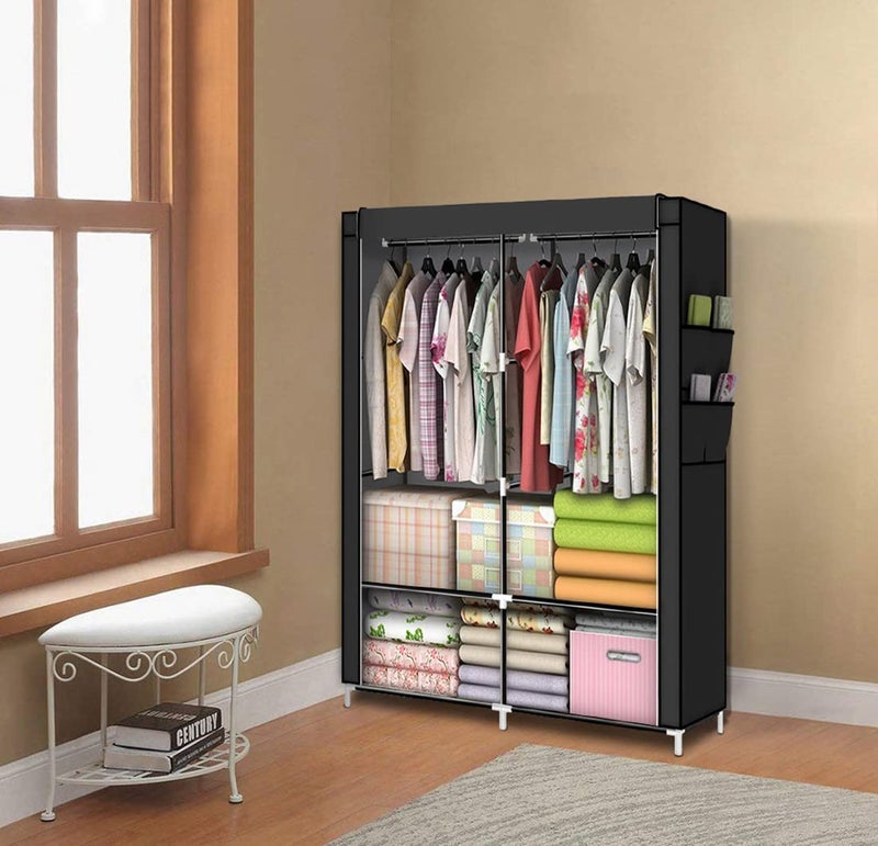 YOUUD Modern Portable Wardrobe Storage Closet Organizer, Black, 43"L x 17"W x 66"H, Steel & Plastic, Requires Assembly - Image 2