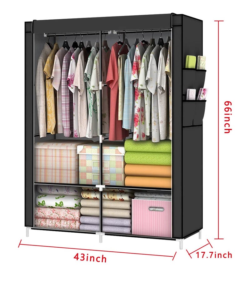 YOUUD Modern Portable Wardrobe Storage Closet Organizer, Black, 43"L x 17"W x 66"H, Steel & Plastic, Requires Assembly - Image 3