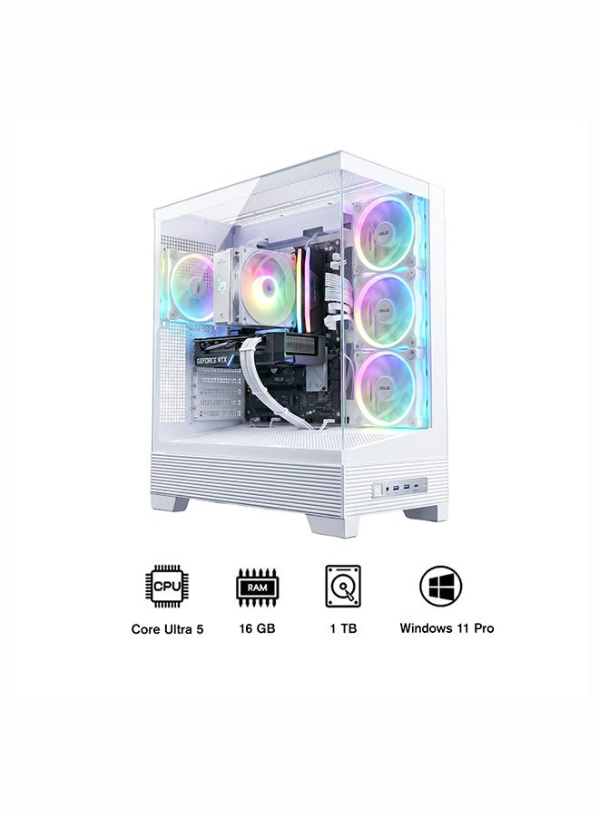 انفني ارك INFINIARC 5070 Gaming Desktop PC (Intel Core Ultra 5, RTX 5070 12G GPU, 16GB DDR5 RAM, 1TB SSD, B860 Motherboard, ASUS A31 Case, Digital Air Cooler ARGB, 750W Gold PSU, Windows PRO) White Black - Image 1