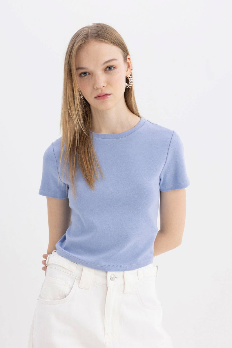 DeFacto Woman Fitted Ribana Basic Short Sleeve T-Shirt - Image 5