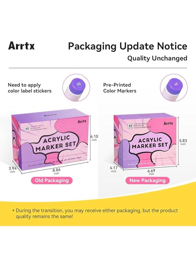 Arrtx أقلام تلوين اكريليك براس فرشاة للخشب والقماش والحجر والطلاء الصخري وأسطح السيراميم، لوازم فنية باللون الأزرق لصناعة الحرف اليدوية،نيون ومعدني وعادي، 60A - Image 3