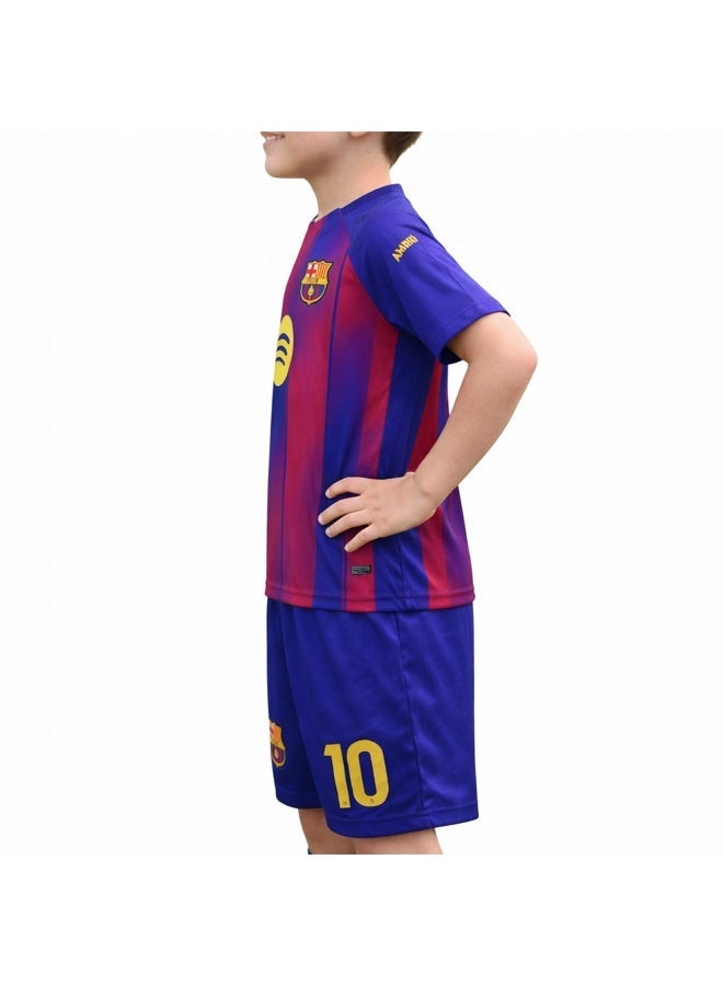 اف سي برشلونة طقم قميص كرة قدم للأطفال بتصميم برشلونة – تيشيرت رياضي مع شورت، ملابس رياضية خفيفة ومريحة للأولاد والبنات - Image 5