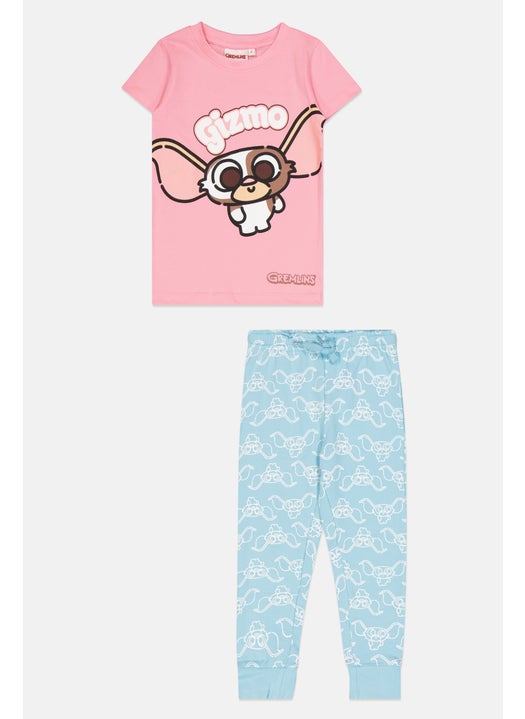 Toddlers Girl 2 Pieces Graphic Printed Top And Bottom Pajama Set, Pink
