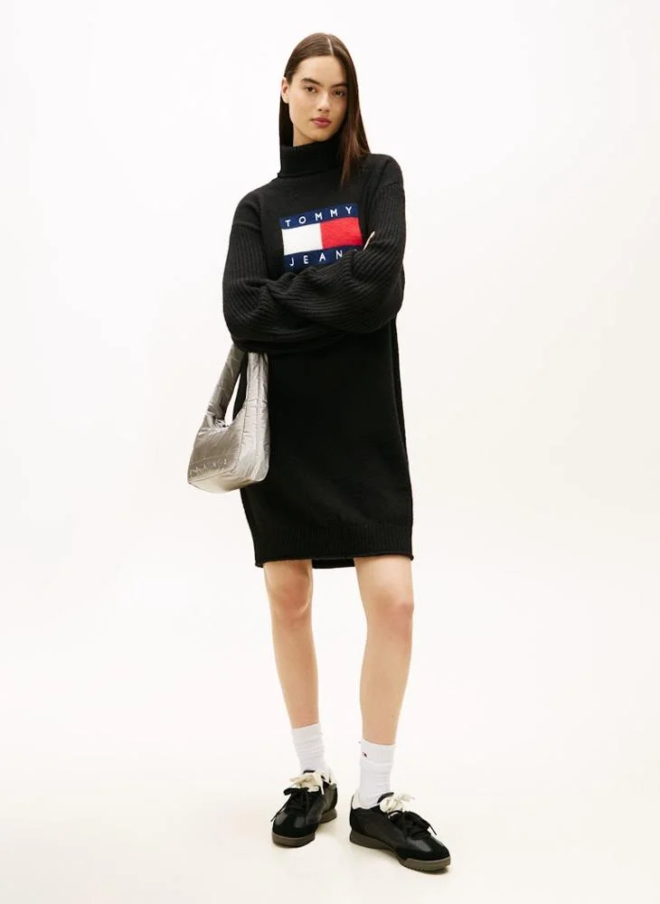 Flag High Neck Long Sleeve Mini Dress