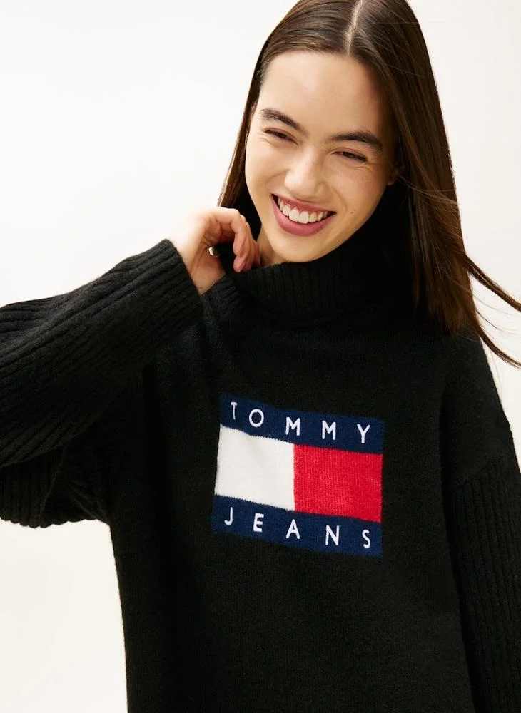 TOMMY JEANS Flag High Neck Long Sleeve Mini Dress