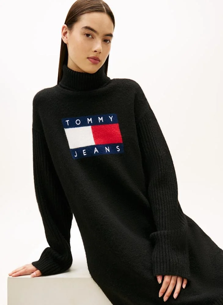 TOMMY JEANS Flag High Neck Long Sleeve Mini Dress