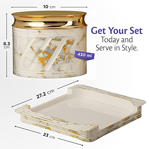 Selvel Unbreakable & Air Tight Dry Fruit Container Tray Set with Lid & Serving Tray, Snack Serving Bowls with Lid 430ml (4 Pieces, Polypropylene) (Marbello White) - Image 2