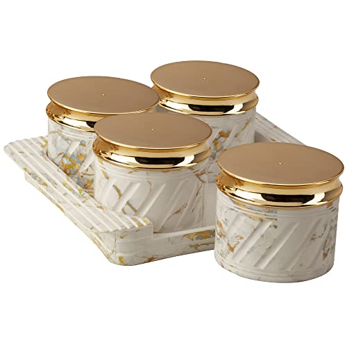 Selvel Unbreakable & Air Tight Dry Fruit Container Tray Set with Lid & Serving Tray, Snack Serving Bowls with Lid 430ml (4 Pieces, Polypropylene) (Marbello White) - Image 1