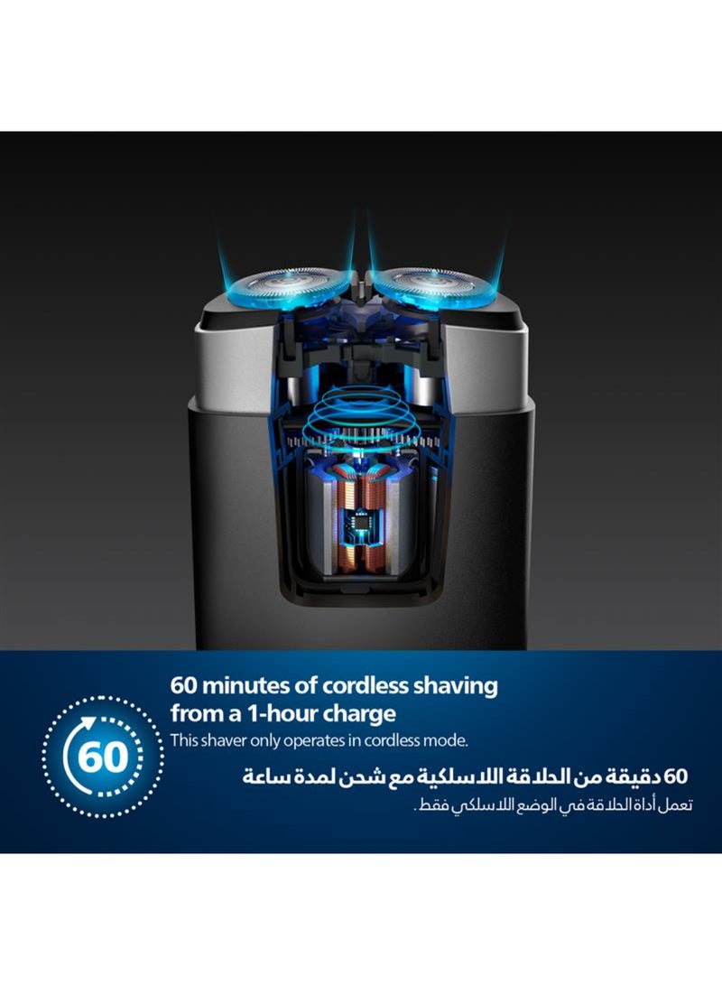 Philips PQ888/06 Compact Electric Shaver for Travel | IPX7 Waterproof | 60 Min Cordless Runtime | Travel-Friendly Black/Silver - Image 3