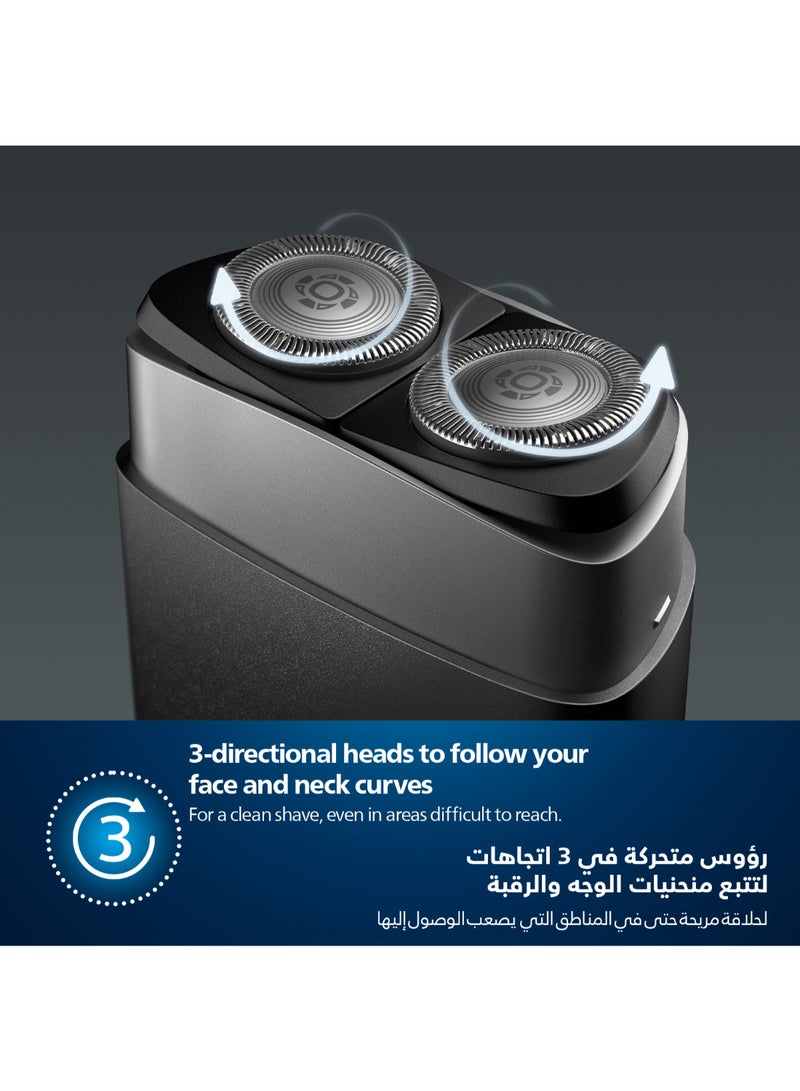 Philips PQ888/06 Compact Electric Shaver for Travel | IPX7 Waterproof | 60 Min Cordless Runtime | Travel-Friendly Black/Silver - Image 4