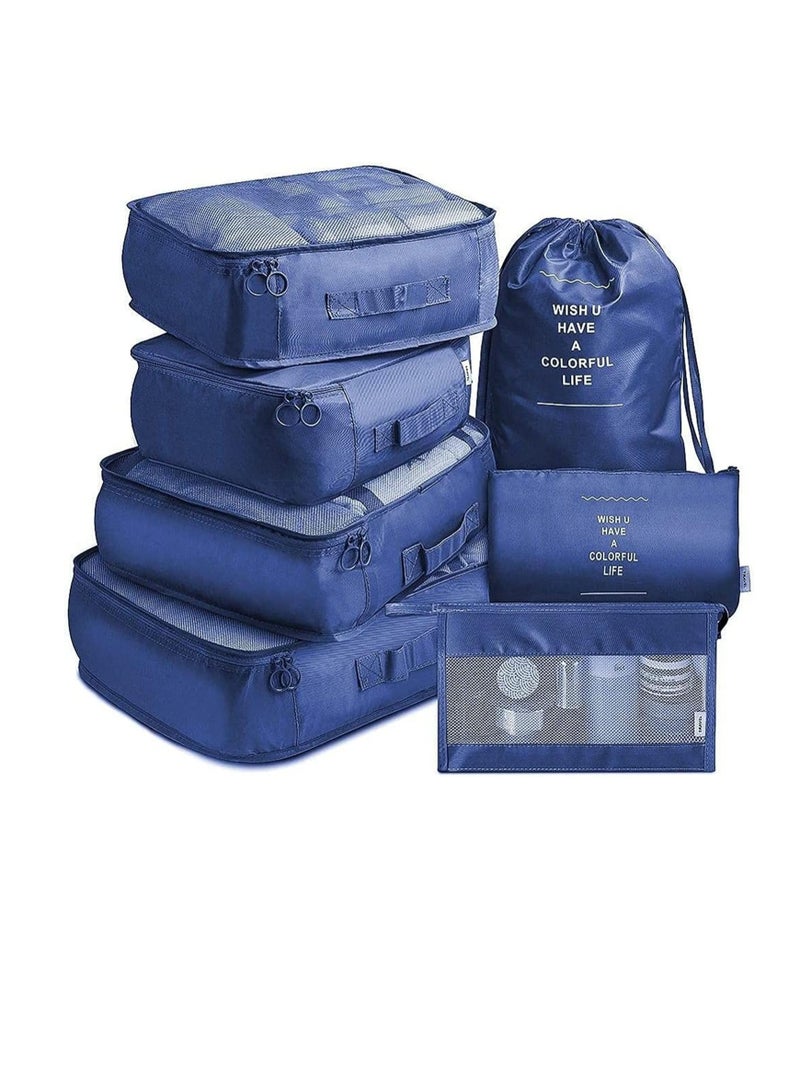 DUNISO 7Pcs Travel Clothes Storage Waterproof Bags Portable Luggage Organizer Pouch Packing Cube Local Storage Bags（Navy blue） - Image 1