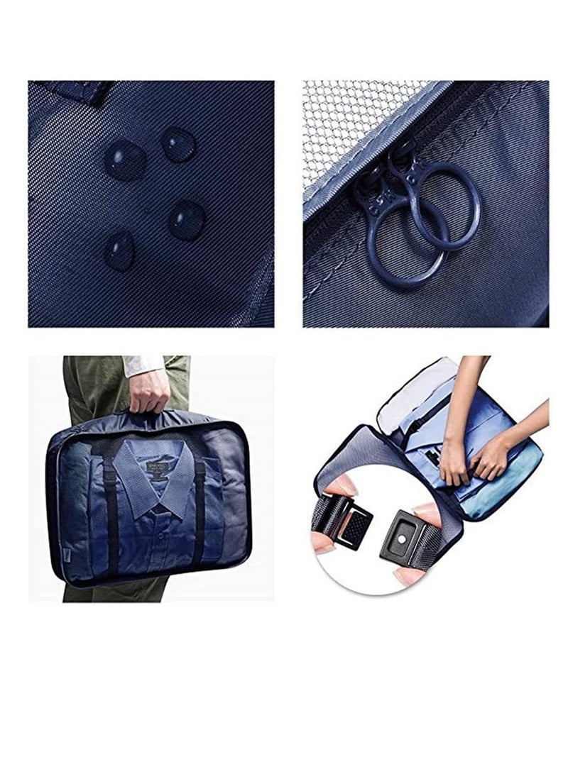 DUNISO 7Pcs Travel Clothes Storage Waterproof Bags Portable Luggage Organizer Pouch Packing Cube Local Storage Bags（Navy blue） - Image 4