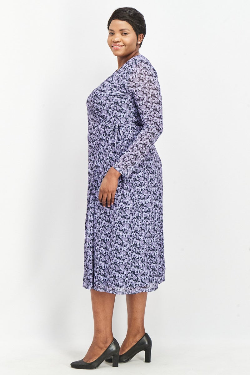 NA-KD Women Floral Print Overlap Midi Dress, Purple - Image 2