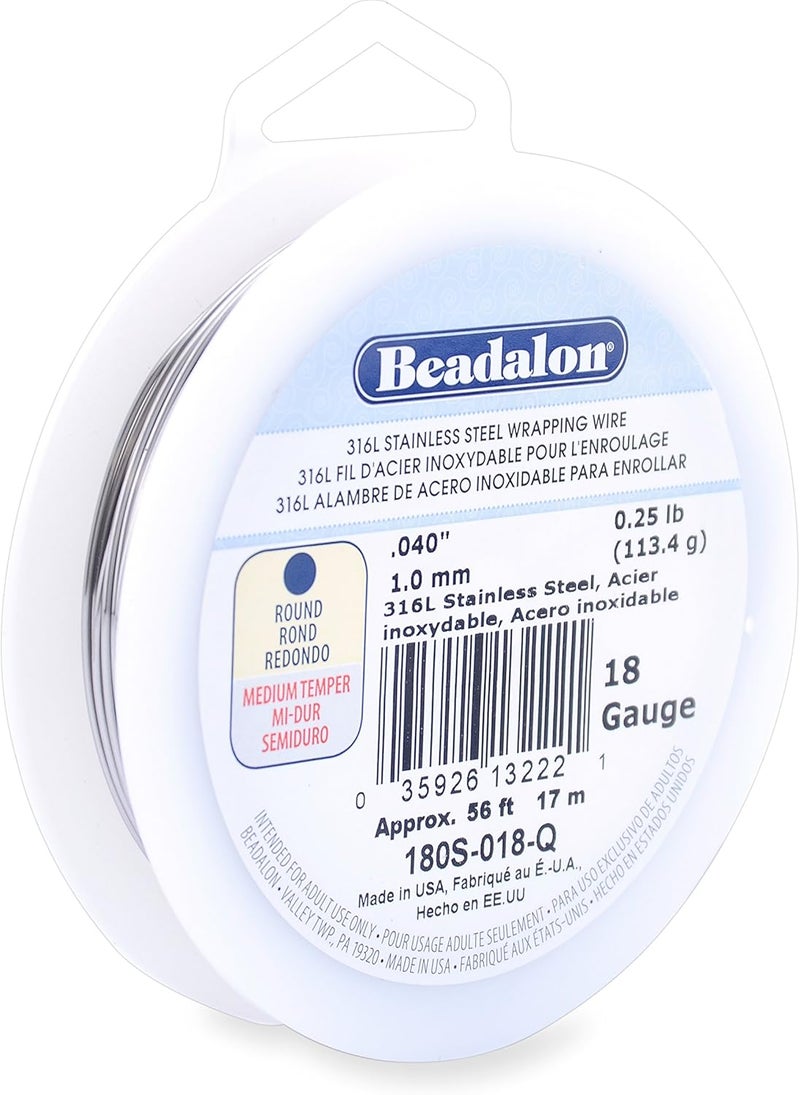 Beadalon سلك لف من الفولاذ المقاوم للصدأ 316L بقطر 18 قياس بطول 56 قدم ووزن 14 رطل - Image 2