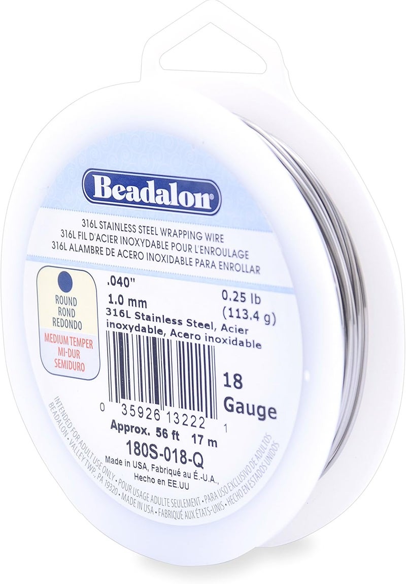 Beadalon سلك لف من الفولاذ المقاوم للصدأ 316L بقطر 18 قياس بطول 56 قدم ووزن 14 رطل - Image 3