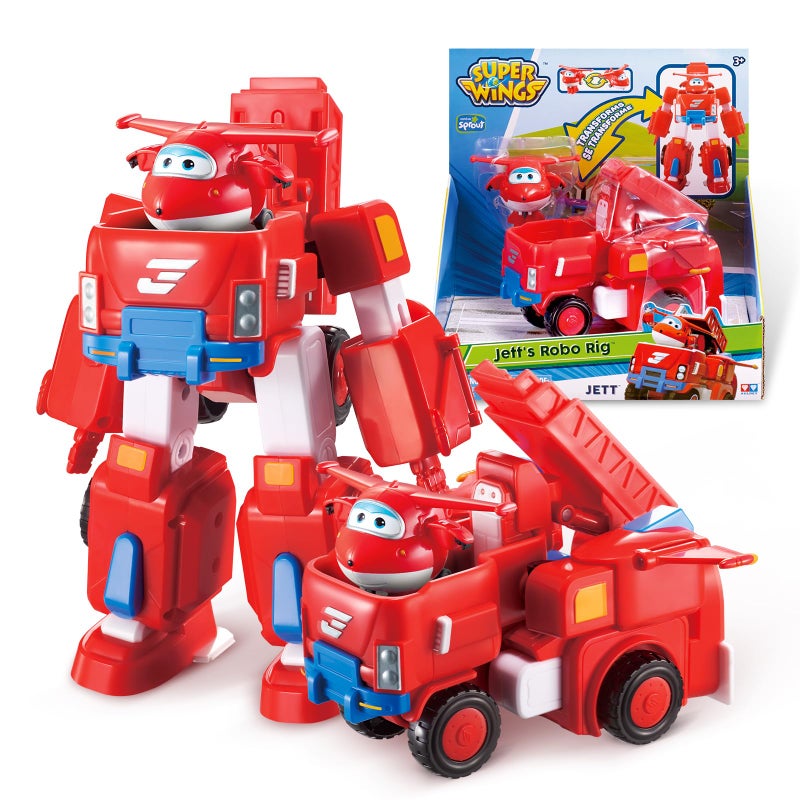 Super Wings Transformable Toys 7 Jett Robot Suit and 2 Scale Transforming Jett Mini Action Figure2in1 Mode Vehicle and Robot Vehicle Playset for Kids 3Gifts for Boys and GirlsRed - Image 3