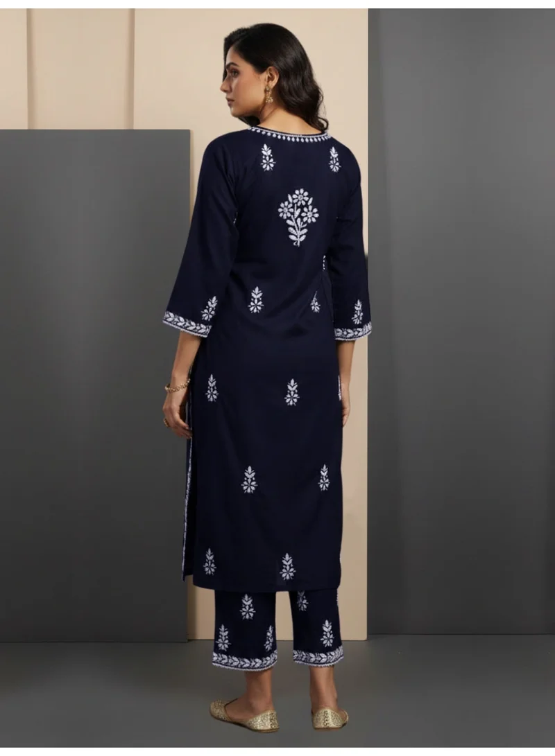 Alaya Women Hand Embroidered Chikankari Cotton Kurta Set-AL4107KS