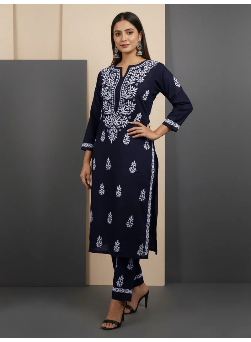 Alaya Navy Women Hand Embroidered Chikankari Cotton Kurta Set-AL4107KS for Women | Best Price UAE