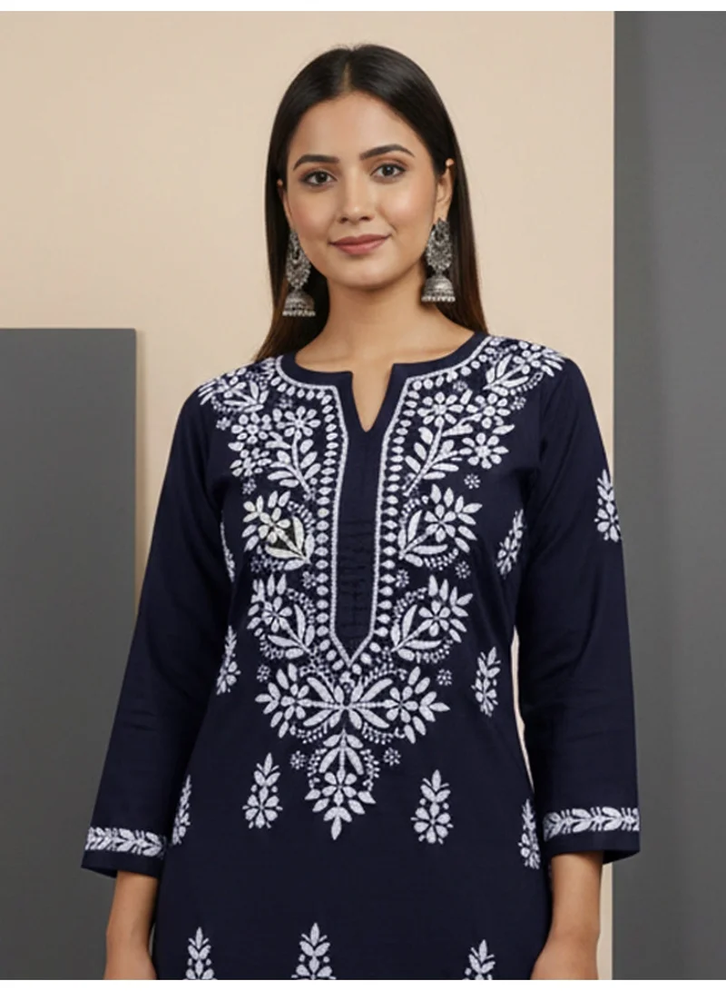 Alaya Navy Women Hand Embroidered Chikankari Cotton Kurta Set-AL4107KS for Women | Best Price UAE