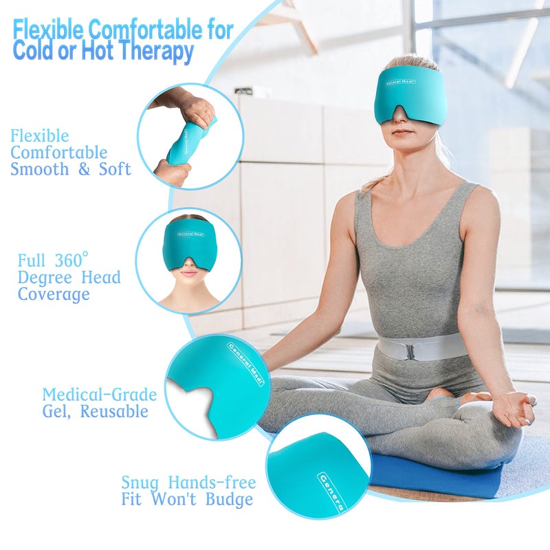 General Medi Headache & Migraine Ice Wrap Cap, Cold Therapy Migraine Relief Hat, Headache Ice Hat Cold Compress, Great for Puffy Eyes, Tension, Sinus & Stress Relief (Blue) - Image 4