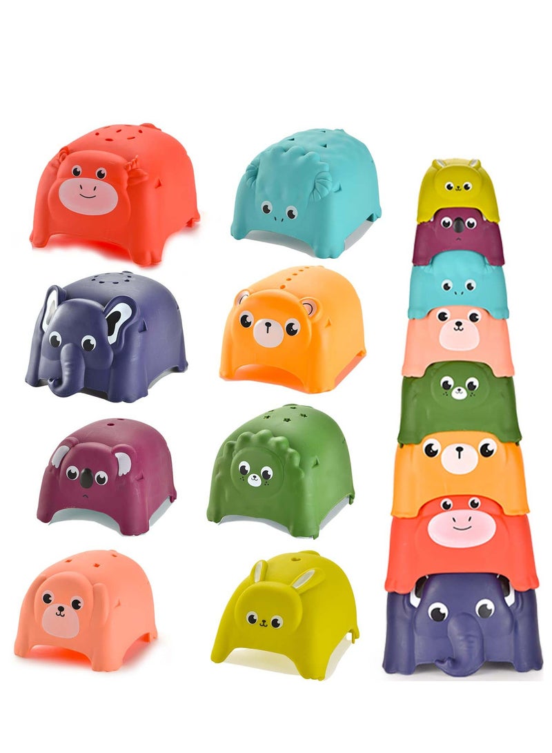 SYOSI Animal Stacking Count Stacking Cups Bath Toddlers Toys - Educational Montessori  Learning Toys for Boys  Girls 1-3 8PCS Nesting Cups Set for Indoor Outdoor Bathtub Beach  - Image 1