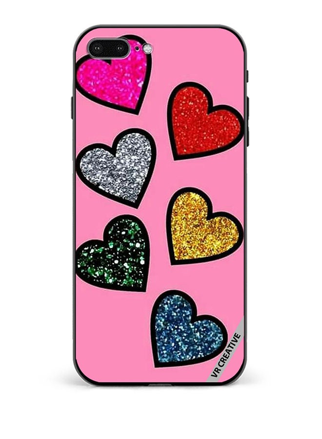 VR CREATIVE Protective Case Cover For Apple iPhone 7 Plus/8 Plus Glitter Hearts in Pink Background Design Multicolour - Image 1
