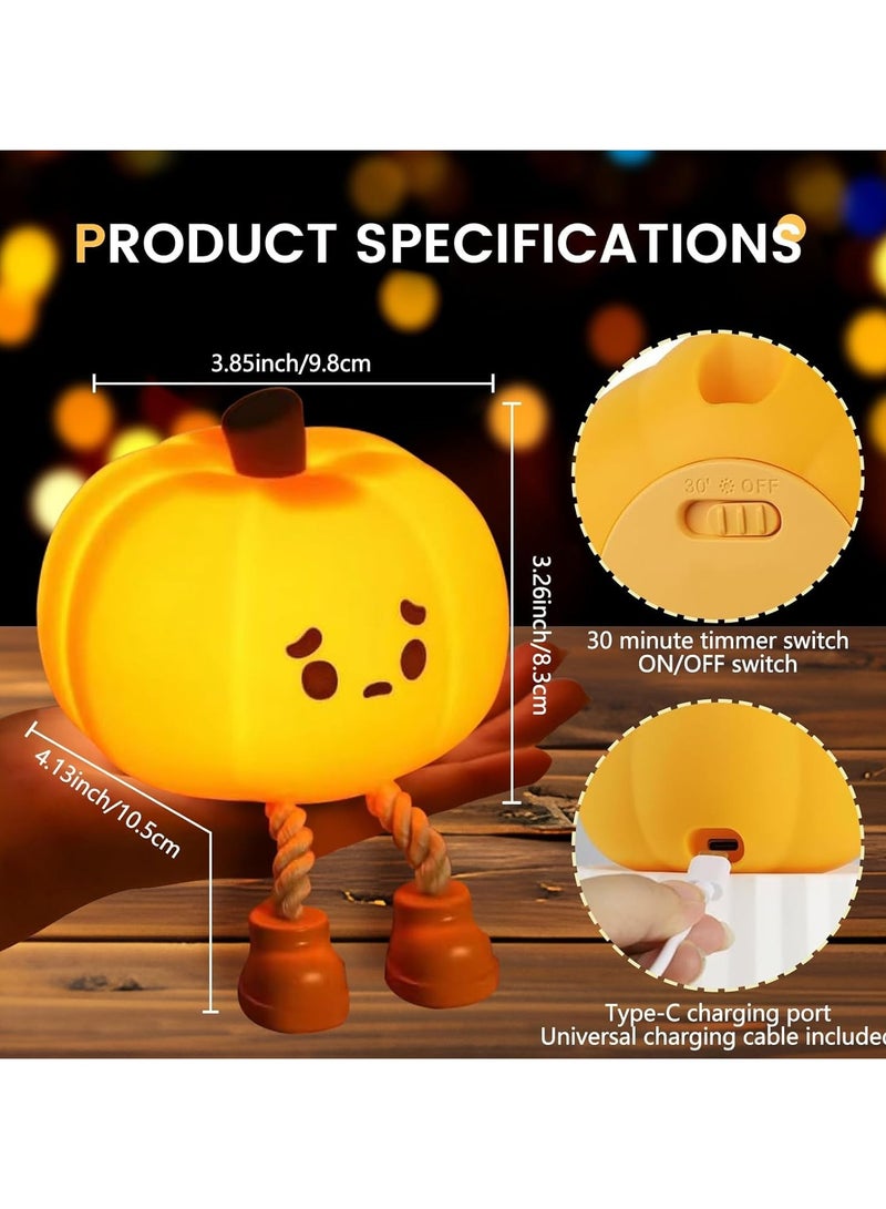 Sad Pumpkin Night Light Cute Decorative LED Soft Pumpkin Lamp with Stand Adjustable-Brightness Glowing Pumpkin for Children's Sleep Silicone Rechargeable Touch Bedside Lamp - Image 5