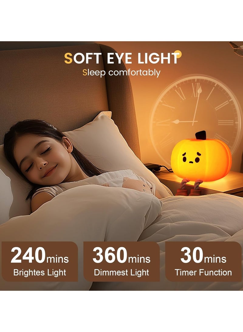 Sad Pumpkin Night Light Cute Decorative LED Soft Pumpkin Lamp with Stand Adjustable-Brightness Glowing Pumpkin for Children's Sleep Silicone Rechargeable Touch Bedside Lamp - Image 4