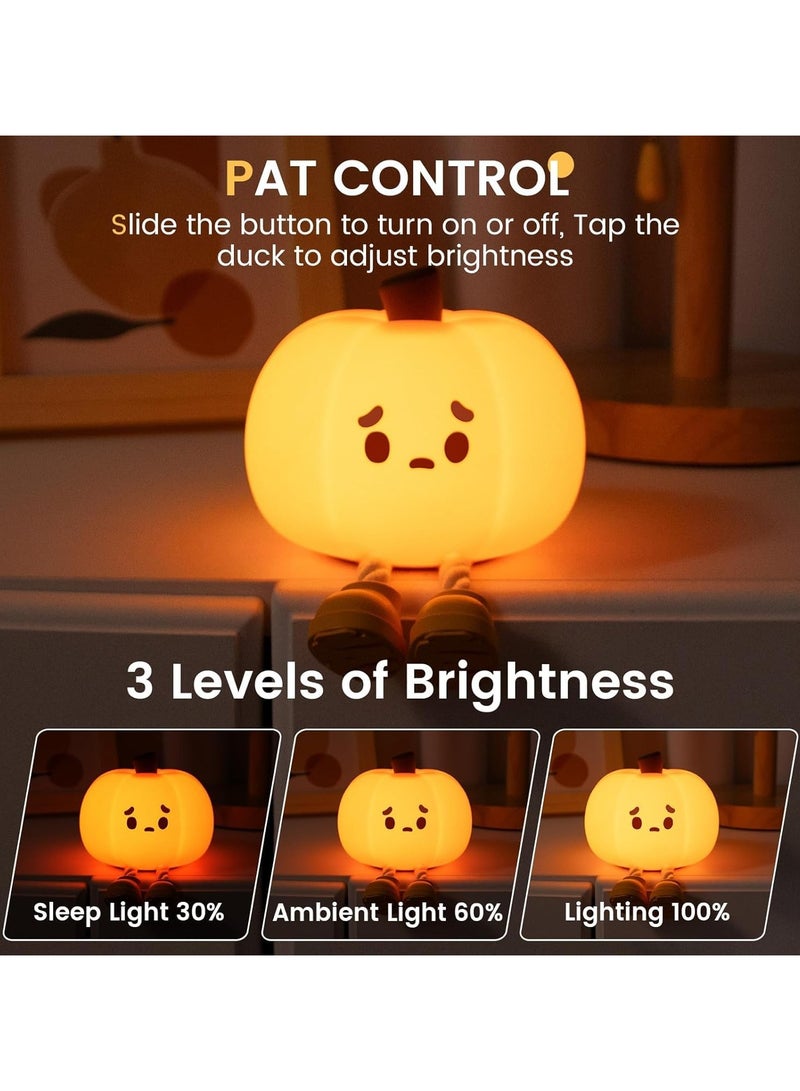Sad Pumpkin Night Light Cute Decorative LED Soft Pumpkin Lamp with Stand Adjustable-Brightness Glowing Pumpkin for Children's Sleep Silicone Rechargeable Touch Bedside Lamp - Image 2