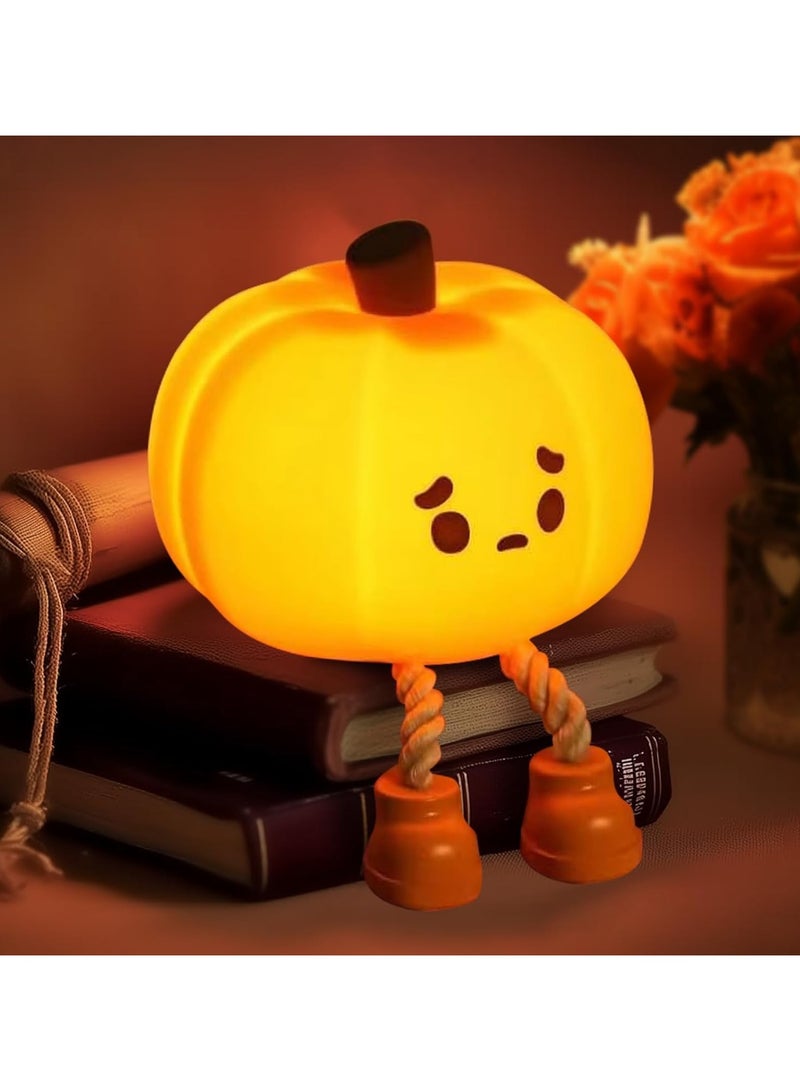 Sad Pumpkin Night Light Cute Decorative LED Soft Pumpkin Lamp with Stand Adjustable-Brightness Glowing Pumpkin for Children's Sleep Silicone Rechargeable Touch Bedside Lamp - Image 1