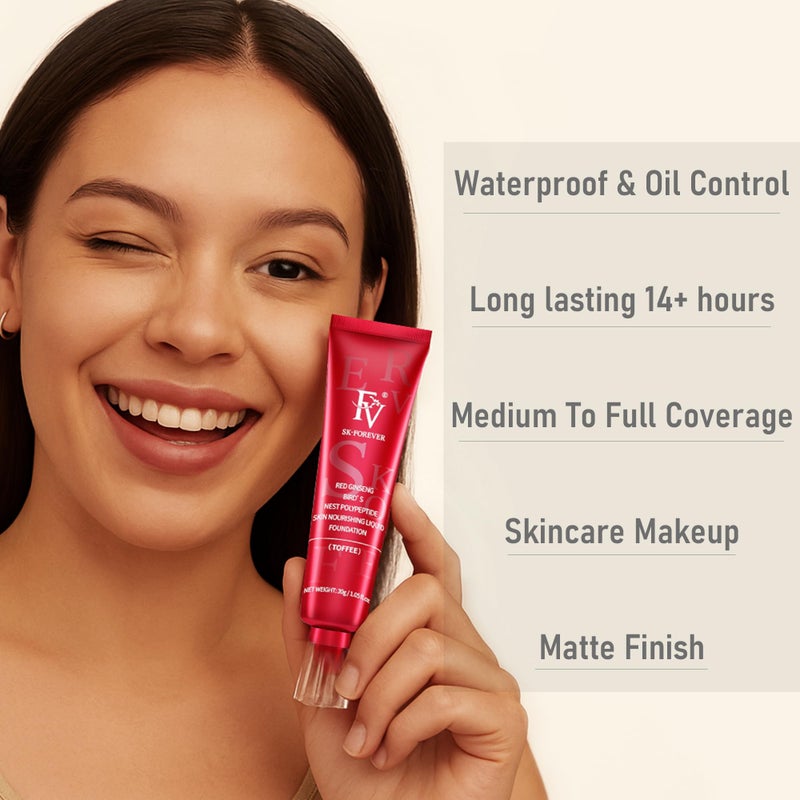 FV 2 Pack Waterproof Foundation, Lightweight & Medium Coverage Foundation with Matte Finish, Oil Control Long Lasting Liquid Foundation Makeup for Oily Normal Skin (Toffee, 1.05 fl.oz) - Image 3
