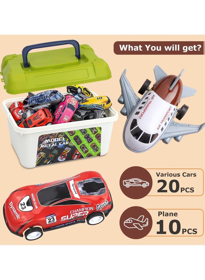 30 Pcs Pull Back Toy Cars Airplanes with Storage Box, Alloy Mini Race Push and Pull Back Cars Planes Vehicles Toys for Kids, Party Favors Toy Cars Suitable for 3+ Years Old Kids - Image 2