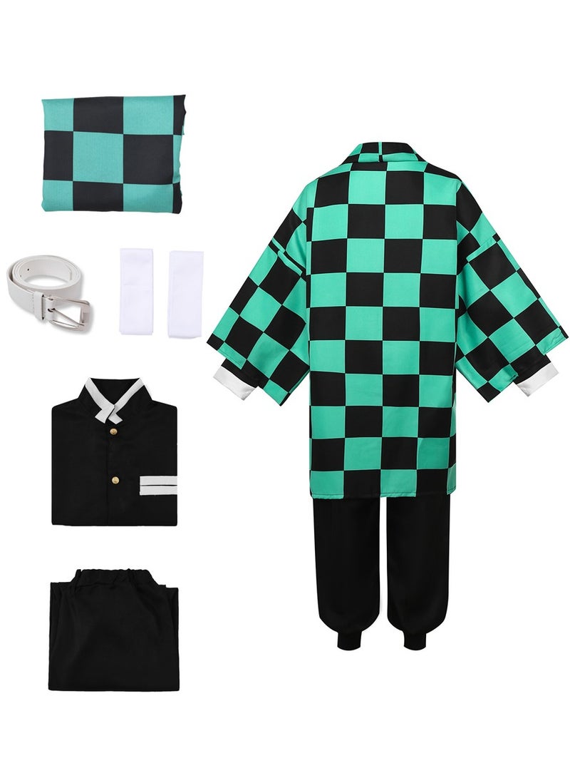 Kimono Tanjiro Robes  Uniform with Full Cosplay Set for Girls Boys Kids Adult  Party Set