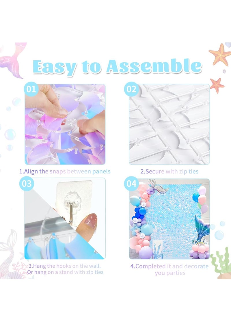 Rainbow Blue Shimmer Wall Backdrop 24PCS Rainbow Blue Sequins Backdrop Decoration Panels, Photo Backdrops for Baby Shower Mermaid Unicorn Birthday Anniversary Wedding Decoration  - Image 4