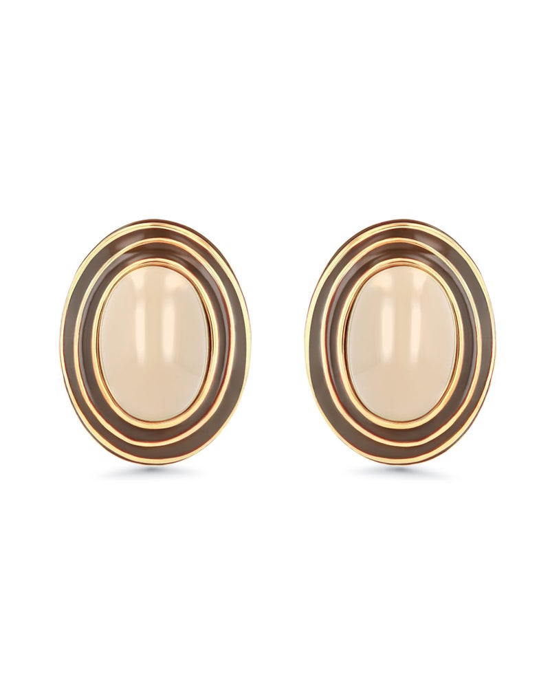 SNGIA Large Chunky Brown Beige Tan 18K gold plated Round Oval Button Stud Enamel Statement Earrings for Women by SNGIA, Big Brown Bold Handmade Exaggerated Dome Retro Rounded Button Ball Trendy Bohemian Jewelry Gifts, Unique Baroque Vintage Summer Beach Fashion Earrings Accessories, Round Thick Resin Circular Nickle Free Huggies Earrings. - Image 1