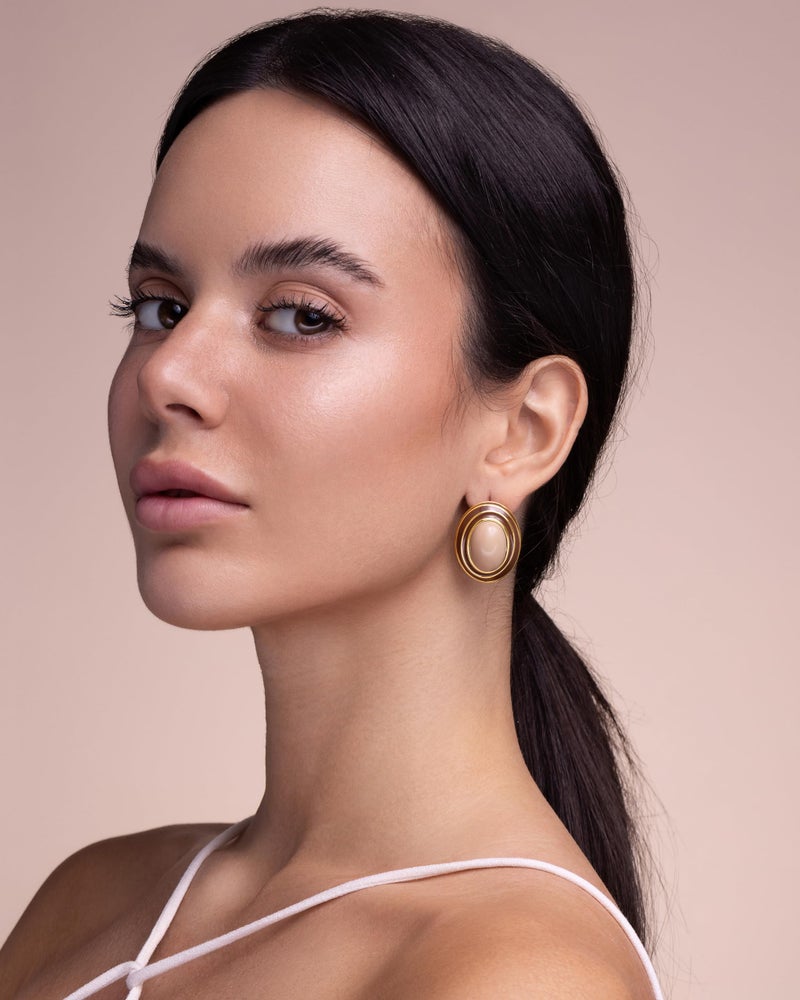 SNGIA Large Chunky Brown Beige Tan 18K gold plated Round Oval Button Stud Enamel Statement Earrings for Women by SNGIA, Big Brown Bold Handmade Exaggerated Dome Retro Rounded Button Ball Trendy Bohemian Jewelry Gifts, Unique Baroque Vintage Summer Beach Fashion Earrings Accessories, Round Thick Resin Circular Nickle Free Huggies Earrings. - Image 2