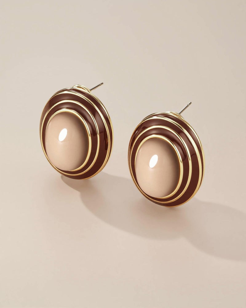 SNGIA Large Chunky Brown Beige Tan 18K gold plated Round Oval Button Stud Enamel Statement Earrings for Women by SNGIA, Big Brown Bold Handmade Exaggerated Dome Retro Rounded Button Ball Trendy Bohemian Jewelry Gifts, Unique Baroque Vintage Summer Beach Fashion Earrings Accessories, Round Thick Resin Circular Nickle Free Huggies Earrings. - Image 5
