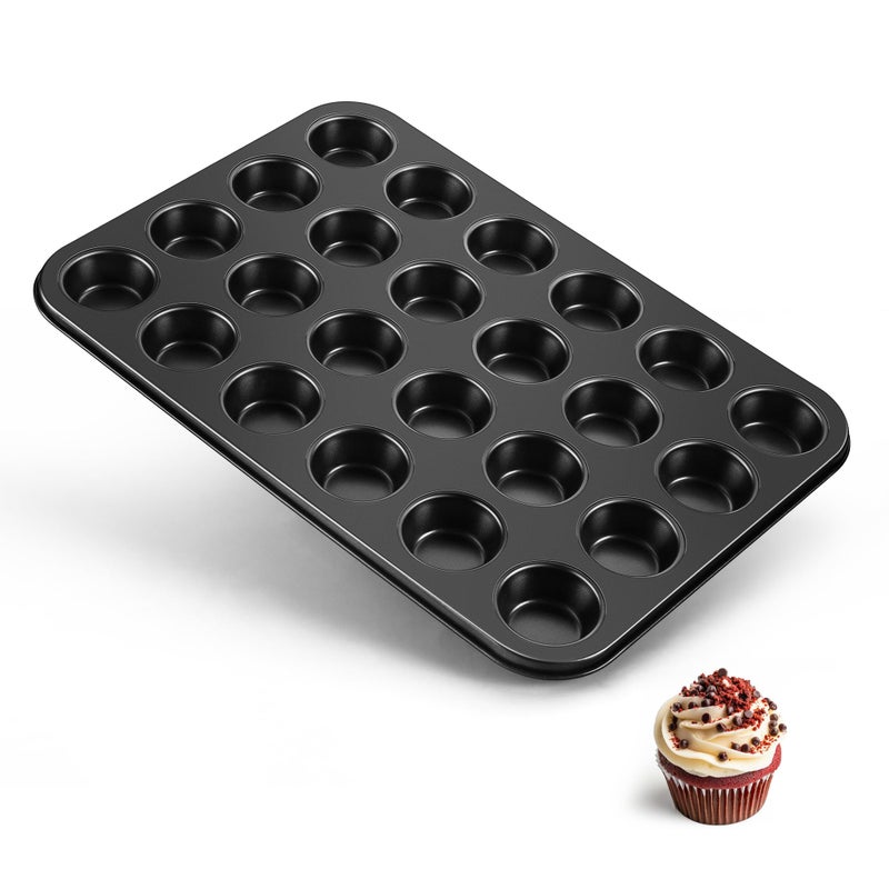 TeamFar Mini Muffin Pan, 24-Cup Non-Stick Carbon Steel Cupcake Tray Tin for Baking, Small Cup Cake Bakeware for Bite-Sized Cheesecake Tart Quiches, Even Baking & Effortless Release & Easy Clean - Image 1