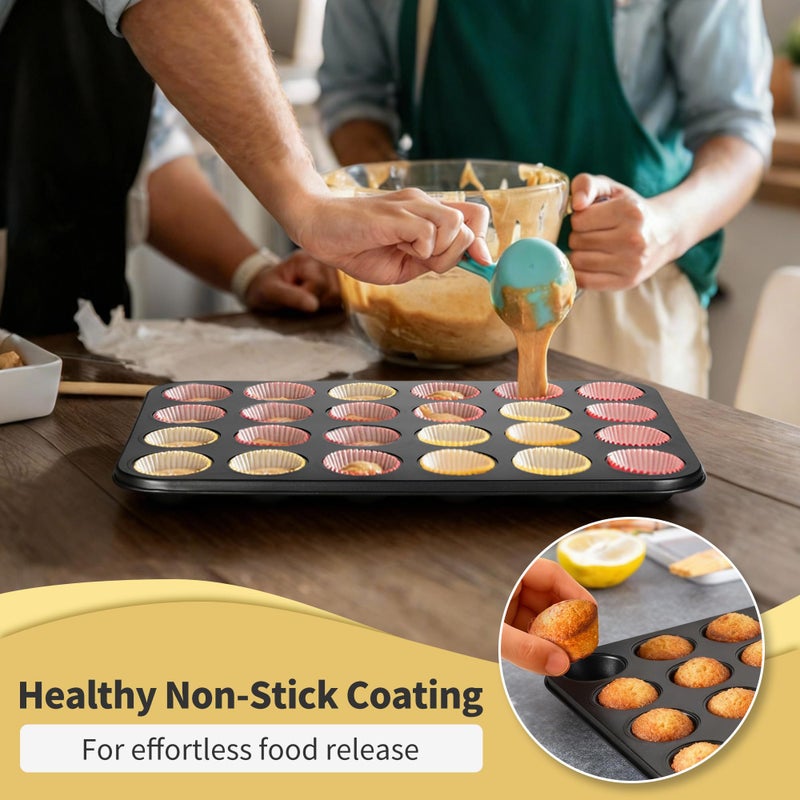 TeamFar Mini Muffin Pan, 24-Cup Non-Stick Carbon Steel Cupcake Tray Tin for Baking, Small Cup Cake Bakeware for Bite-Sized Cheesecake Tart Quiches, Even Baking & Effortless Release & Easy Clean - Image 5