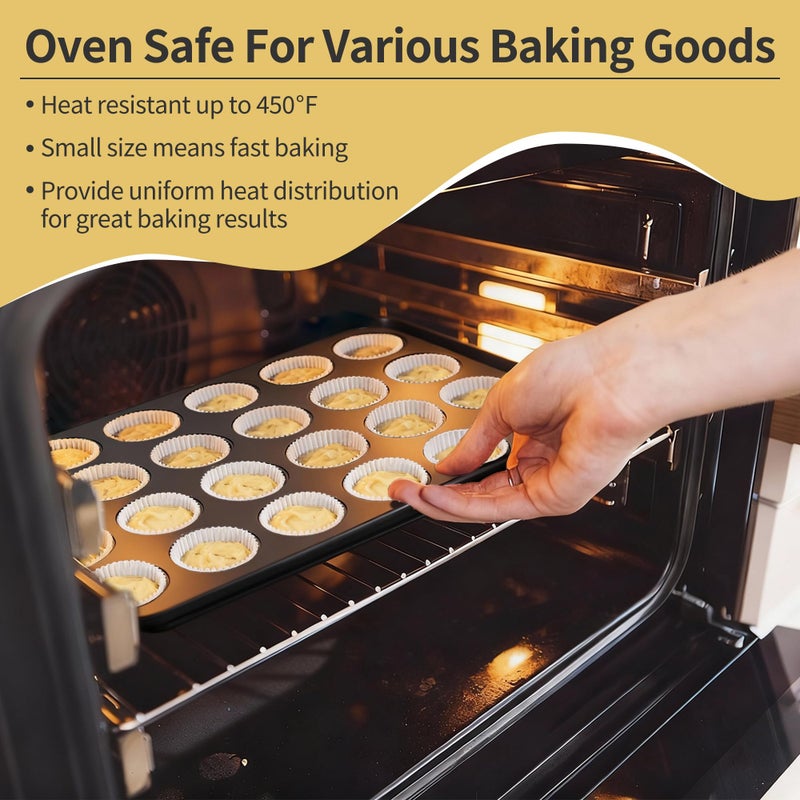 TeamFar Mini Muffin Pan, 24-Cup Non-Stick Carbon Steel Cupcake Tray Tin for Baking, Small Cup Cake Bakeware for Bite-Sized Cheesecake Tart Quiches, Even Baking & Effortless Release & Easy Clean - Image 4