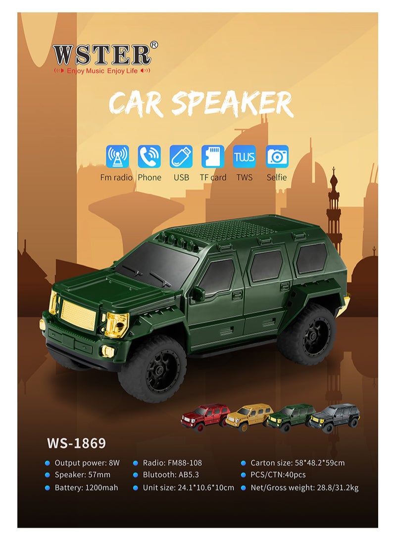 ويستر مكبر صوت بلوتوث WS-1869 SUV على شكل سيارة مع منفذ شحن TF USB FM AUX يدوي TWS Autodyne Type C متعدد الألوان - Image 1