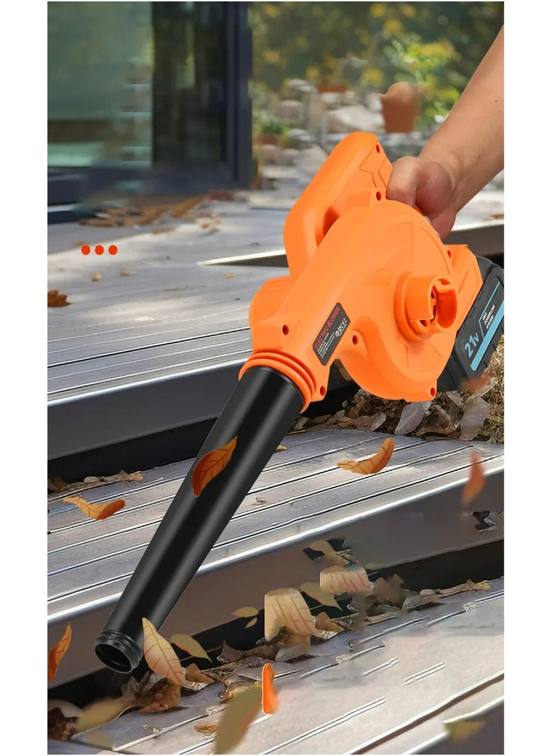 21V Variable Speed Electric Leaf Blower, With Collection Bag, For Home And Garden, with 1 Lithium Batteries and Charger,Multi-function Electric Leaf Blower，Orange/Black