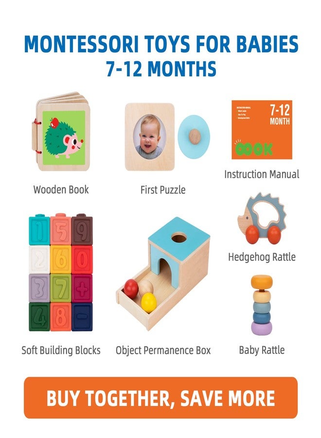 TOOKYLAND Montessori Toys for Babies 6-12 Months, 7 in 1 Learning Educational Set Wooden Toys (Includes Baby Rattle, Object Permanence Box, Wooden Book, Teething Toy and More) - Image 2