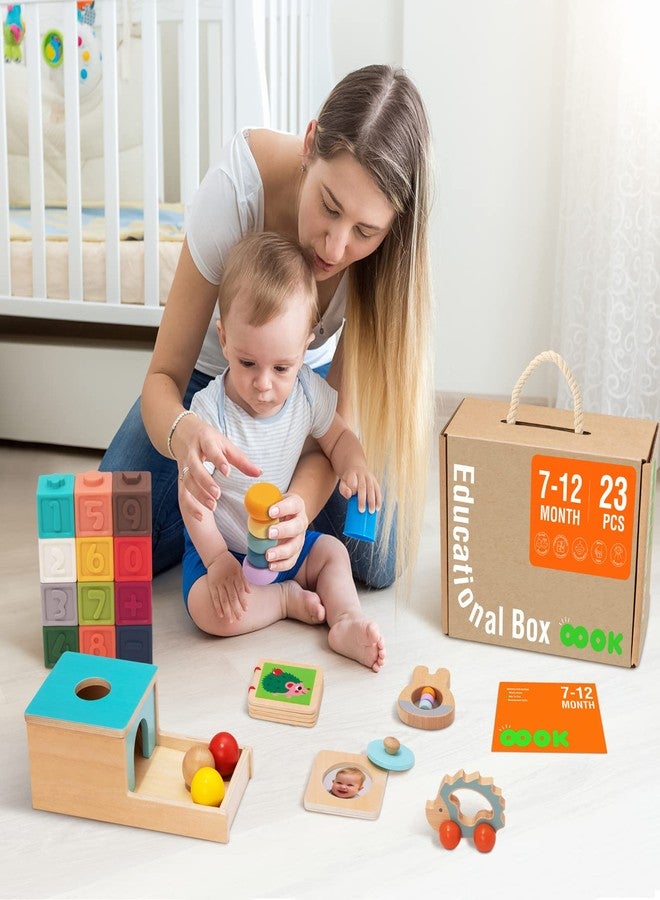 TOOKYLAND Montessori Toys for Babies 6-12 Months, 7 in 1 Learning Educational Set Wooden Toys (Includes Baby Rattle, Object Permanence Box, Wooden Book, Teething Toy and More) - Image 3