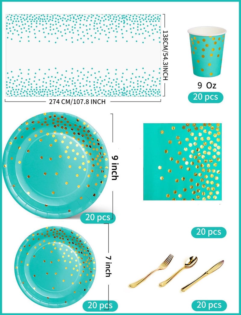 Nkaiso 141 Pieces Blue Green and gold Party Supplies  Party Dinnerware Sets Include Paper Plates Napkins Cups Silverware  for Wedding Bridal Shower Engagement Birthday Parties Decoration -20 Serves - Image 2