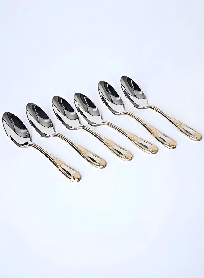 C&E Stainless Steel Coffee Spoon 6-Piece Set, Home Kitchen Small Spoon Set, Silver+Gold Printed Handle  - Image 1