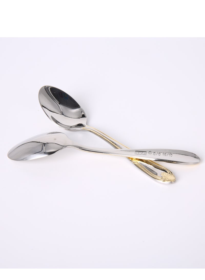 C&E Stainless Steel Coffee Spoon 6-Piece Set, Home Kitchen Small Spoon Set, Silver+Gold Printed Handle  - Image 4