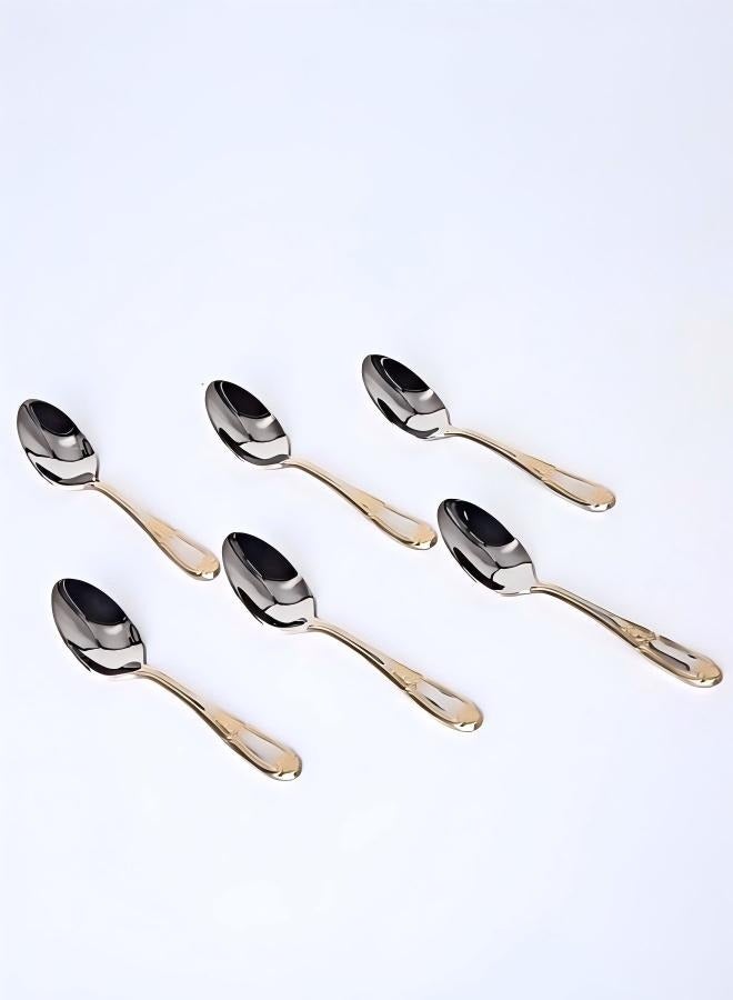 C&E Stainless Steel Coffee Spoon 6-Piece Set, Home Kitchen Small Spoon Set, Silver+Gold Printed Handle  - Image 2