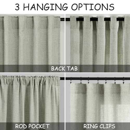 Nanspring Sage Green Curtains 84 Inch Length 2 Panels Back Tab Rod Pocket Light Filtering Semi Sheer Drapes Linen Cotton Textured Airy Farmhouse Living Room Decor Light Green Curtains for Bedroom - Image 3