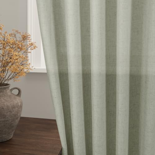 Nanspring Sage Green Curtains 84 Inch Length 2 Panels Back Tab Rod Pocket Light Filtering Semi Sheer Drapes Linen Cotton Textured Airy Farmhouse Living Room Decor Light Green Curtains for Bedroom - Image 2